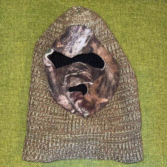 Vintage Camo Balaclava Ski Hunting Face Mask Warm Made In USA Bank Robber Beanie - Picture 1 of 9